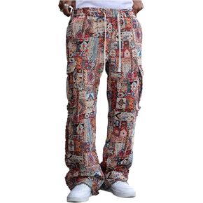 سراويل GORGLITTER الرجالية المرقعة المتوهجة ذات الجرافيك المتعثرة مكدسة برباط الخصر Y2K Sweatpants السراويل in Kuwait