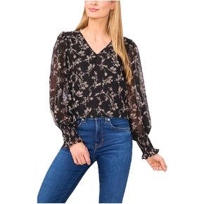 CeCe Womens Long Sleeve Smocked Cuff Clip Dot Top in Saudi Arabia