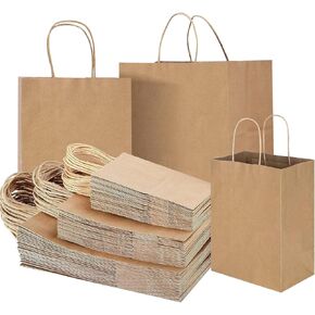 Coglaring 130 PCS Brown Kraft Paper Bags with Handles - أحجام متنوعة للتجزئة ، و Toughout ، و Bakery & Party Favors | حقائب التسوق والهدايا متينة للبضائع والأعمال التجارية الصغيرة والضيافة in Kuwait