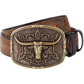 JIMJOY Men's Western Leather Belt Cowboy Belts for Men Big Engraved Buckle Belts in Saudi Arabia