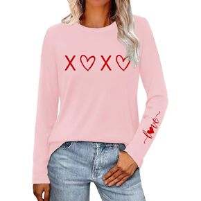 Valentines Shirts for Women Valentines Day T-Shirt Heart Long Sleeve Tee Tops in Saudi Arabia