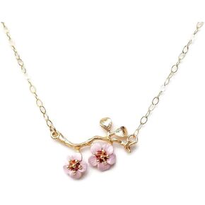 Cherry Blossom Flower Choker Necklace with Gold Filled Chain - Hand Painted Quality Handmade Gift in Kuwait