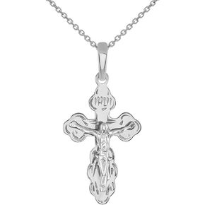 Solid 14k White Gold Eastern Orthodox Cross Save and Protect Crucifix Pendant Necklace in Saudi Arabia