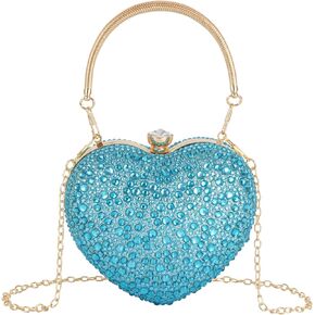 Women Heart Shape Evening Bag Bling Rhinestone Wedding Party Purse Cocktail Prom Crossbody Shoulder Handbag in Saudi Arabia