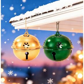 2 Pcs Christmas Jingle Bells-Snowflake Bells Christmas for Decoration-Wind Chimes for Outside-Vintage Metal Jingle Bells - Gold and Green1.97-inch in Saudi Arabia