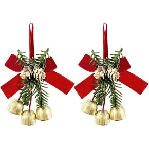 2 Pcs Christmas Wreath Bows with Jingle Bells and Pinecone, FoyaHome Hanging Decor for Tree Topper, Cabinet, Gift - Velvet Bow Ornaments & Bell Decorations in Saudi Arabia