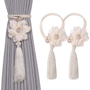 NICEEC 4 Pack Cute Flowers Tassel Curtain Tiebacks Handmade Braided Rope Drape Tie Backs Natural Rustic Style Decorative Curtain Holdbacks for Home & Office Window Drapery (Red) in Saudi Arabia