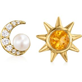 Ross-Simons 4mm Cultured Pearl and .60 ct. t.w. Multi-Gemstone Sun and Moon Mismatched Earrings in 18kt Gold Over Sterling in Saudi Arabia