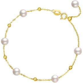 18K Gold Bracelet for Women Pearl Chain Bracelets Bead Link Bracelet Thin Dainty Adjustable Trendy Stackable Fashion Waterproof Jewelry Cute Real Gold Birthday Gifts 6.3"/6.7"/7.1"/7.5" in Saudi Arabia