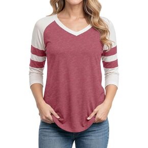 Decrum 3/4 Length Sleeve Womens Tops - Trendy Fashion V Neck Raglan Sleeve Baseball Shirts for Women in Kuwait