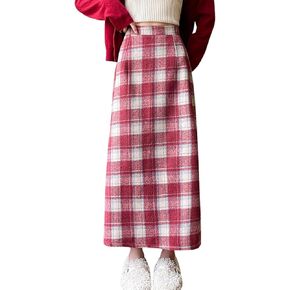 تنورة Chouyatou للسيدات لخريف وشتاء مرنة عالية الخصر منقوشة على شكل حرف A تنورة طويلة من الصوف مع فتحة in Kuwait