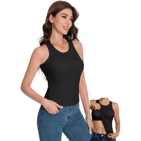 Womens Tank Top Sleeveless - Built-in Bra Ribbed Racerback Crew Neck Slim Fitted Casual Basic Tops Cami Shirt in Saudi Arabia