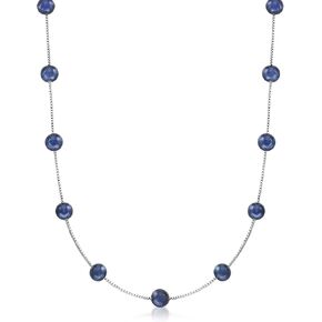 Ross-Simons 6-6.5mm Black Cultured Pearl Station Necklace in Sterling Silver in Saudi Arabia