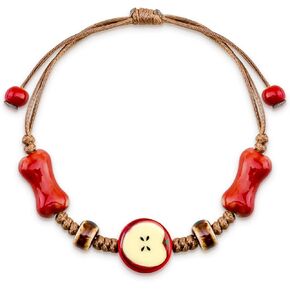 Apple Jewelry for Women Ceramic Jewelry Apple Bracelet for Girlfriend Mom Adjustable Rope Bracelet Apples Themed Gifts Woven Bracelets Red Stylish Accessories for Women Birthday Christmas Gifts in Kuwait