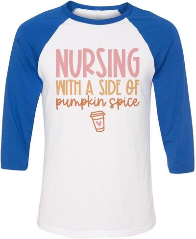 Nursing with a Side of Pumpkin Spice Three-Quarter Raglan Sleeve Baseball Shirt Unisex in Saudi Arabia