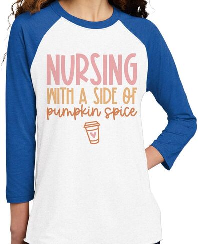 Nursing with a Side of Pumpkin Spice Three-Quarter Raglan Sleeve Baseball Shirt Unisex in Saudi Arabia