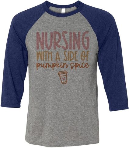 Nursing with a Side of Pumpkin Spice Three-Quarter Raglan Sleeve Baseball Shirt Unisex in Saudi Arabia