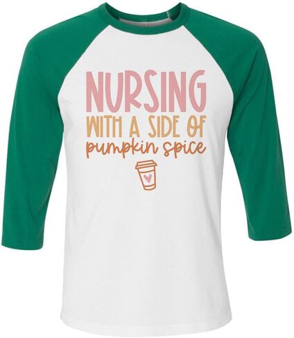 Nursing with a Side of Pumpkin Spice Three-Quarter Raglan Sleeve Baseball Shirt Unisex in Saudi Arabia