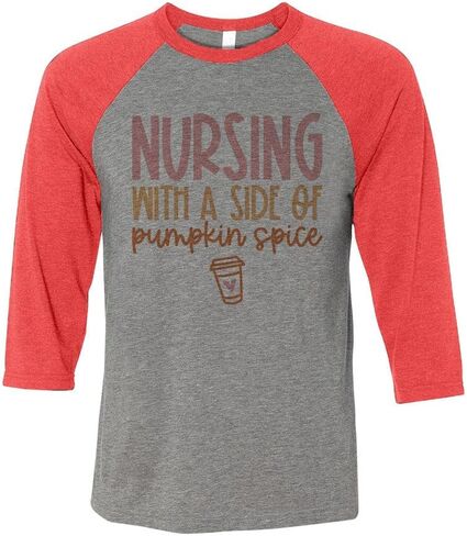 Nursing with a Side of Pumpkin Spice Three-Quarter Raglan Sleeve Baseball Shirt Unisex in Saudi Arabia