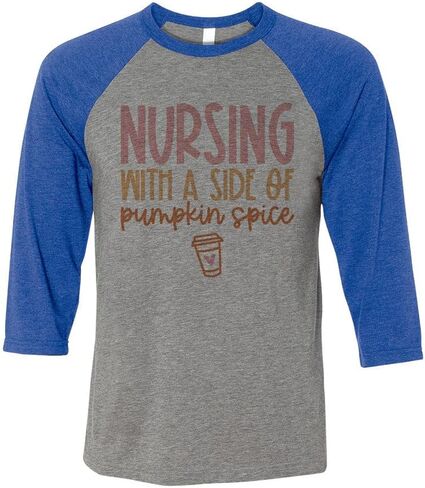 Nursing with a Side of Pumpkin Spice Three-Quarter Raglan Sleeve Baseball Shirt Unisex in Saudi Arabia