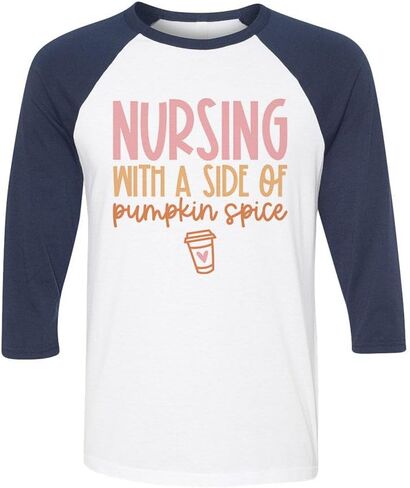 Nursing with a Side of Pumpkin Spice Three-Quarter Raglan Sleeve Baseball Shirt Unisex in Saudi Arabia