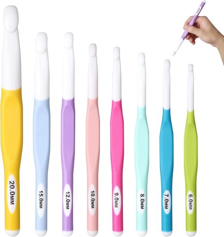 Large Crochet Hooks Rubber Handle 8mm, 10mm, 12mm, 15mm Crochet Hook 4PCS- Ergonomic Handle Big Crochet Hook Weaving Tools for Knitting Blankets, Shawl and Carpet in Saudi Arabia