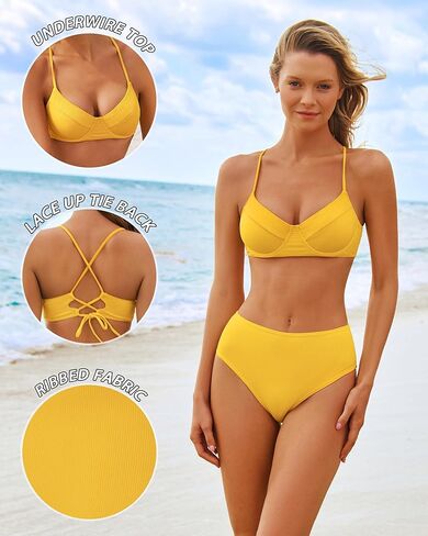 Jolefille Underwire بيكيني مجموعات للنساء عالية الخصر المايوه البطن تحكم مضلع لباس سباحة 2 قطعة رفع لباس سباحة in Kuwait