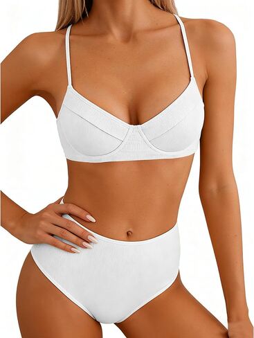 Jolefille Underwire بيكيني مجموعات للنساء عالية الخصر المايوه البطن تحكم مضلع لباس سباحة 2 قطعة رفع لباس سباحة in Kuwait