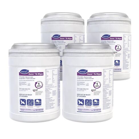 Diversey Oxivir Tb 101105152 One Step Disinfectant Cleaning Wipes, Accelerated Hydrogen Peroxide, Standard Sheets, 160-Wipes, 1-Canister in Kuwait