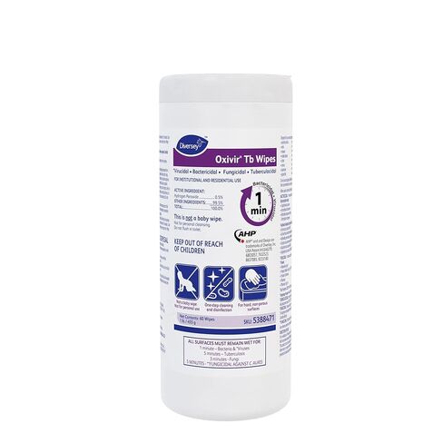 Diversey Oxivir Tb 101105152 One Step Disinfectant Cleaning Wipes, Accelerated Hydrogen Peroxide, Standard Sheets, 160-Wipes, 1-Canister in Kuwait