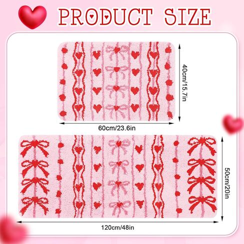 2 Pcs Happy Easter Bathroom Rugs Set Spring Soft Thick Plush Easter Eggs Bath Mat Non-Slip Washable Absorbent Pink Bow Bath Mat for Spring Indoor Bathroom Kitchen Decorations 20 x 47 Inch in Saudi Arabia