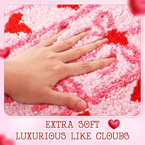 2 Pcs Happy Easter Bathroom Rugs Set Spring Soft Thick Plush Easter Eggs Bath Mat Non-Slip Washable Absorbent Pink Bow Bath Mat for Spring Indoor Bathroom Kitchen Decorations 20 x 47 Inch in Saudi Arabia