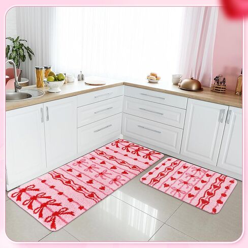 2 Pcs Happy Easter Bathroom Rugs Set Spring Soft Thick Plush Easter Eggs Bath Mat Non-Slip Washable Absorbent Pink Bow Bath Mat for Spring Indoor Bathroom Kitchen Decorations 20 x 47 Inch in Saudi Arabia