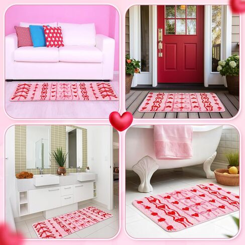 2 Pcs Happy Easter Bathroom Rugs Set Spring Soft Thick Plush Easter Eggs Bath Mat Non-Slip Washable Absorbent Pink Bow Bath Mat for Spring Indoor Bathroom Kitchen Decorations 20 x 47 Inch in Saudi Arabia
