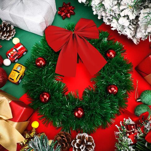 Bbto عيد الميلاد سيارة إكليل كبير إكليل الاصطناعي في الهواء الطلق عيد الميلاد الحرفية البلاستيك الصنوبر مع كرات حمراء القوس العلاقات كابل أسود وكؤوس شفط بيضاء لديكور السيارة in Saudi Arabia