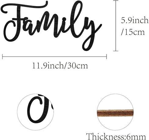 CREATCABIN Family Word Cutout Sign Laser Cut Wood Letter Sign Black Wall Decor Unfinished Wooden Signs Wall Art Basswood Hanging Sculpture Decor for Craft DIY Home Farmhouse Front Door 11.9x5.9Inch in Saudi Arabia