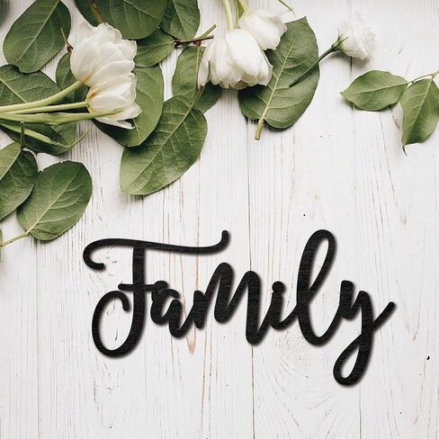 CREATCABIN Family Word Cutout Sign Laser Cut Wood Letter Sign Black Wall Decor Unfinished Wooden Signs Wall Art Basswood Hanging Sculpture Decor for Craft DIY Home Farmhouse Front Door 11.9x5.9Inch in Saudi Arabia