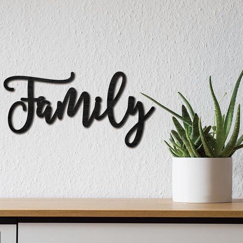 CREATCABIN Family Word Cutout Sign Laser Cut Wood Letter Sign Black Wall Decor Unfinished Wooden Signs Wall Art Basswood Hanging Sculpture Decor for Craft DIY Home Farmhouse Front Door 11.9x5.9Inch in Saudi Arabia