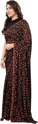 ملابس الحفلات النسائية من MOHIT CREATIONS بحواف جورجيت مطبوعة جاهزة للارتداء ساري مع قطعة بلوزة غير مخيطة in Kuwait