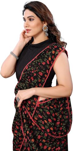 ملابس الحفلات النسائية من MOHIT CREATIONS بحواف جورجيت مطبوعة جاهزة للارتداء ساري مع قطعة بلوزة غير مخيطة in Kuwait