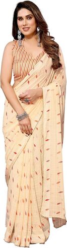 ملابس الحفلات النسائية من MOHIT CREATIONS بحواف جورجيت مطبوعة جاهزة للارتداء ساري مع قطعة بلوزة غير مخيطة in Kuwait