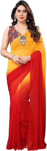 ملابس الحفلات النسائية من MOHIT CREATIONS بحواف جورجيت مطبوعة جاهزة للارتداء ساري مع قطعة بلوزة غير مخيطة in Kuwait