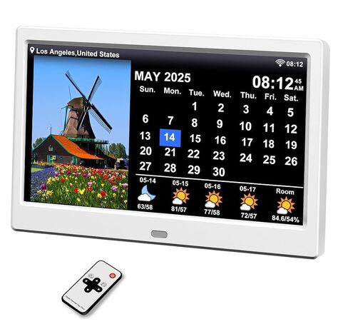 2025 Digital Clock with Auto Time Sync, Weather Forecast, Perpetual Calendar, Photo Frame, Temperature/Humidity Sensor & Custom Alarms - Large Display (Black, 10.1 inch) in Saudi Arabia