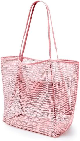 CWB&ADB Large Mesh Beach Tote Bag, Foldable Summer Handbag, Tan in Kuwait