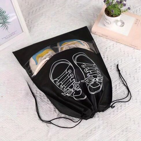 Drawstring Shoe Storage Bag Polyester Portable Foldable Transparent Travel Accessory Grey M in Saudi Arabia