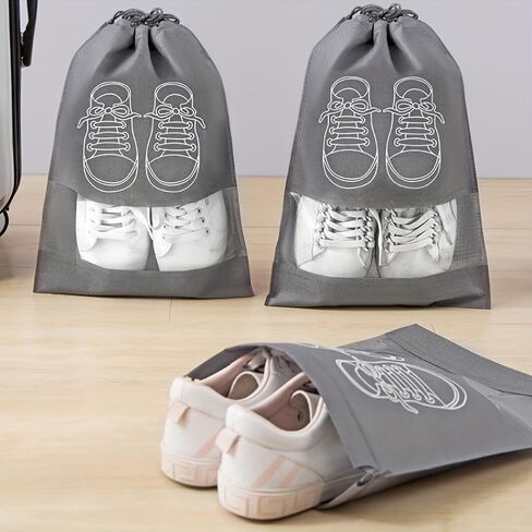 Drawstring Shoe Storage Bag Polyester Portable Foldable Transparent Travel Accessory Grey M in Saudi Arabia