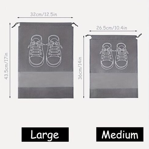 Drawstring Shoe Storage Bag Polyester Portable Foldable Transparent Travel Accessory Grey M in Saudi Arabia