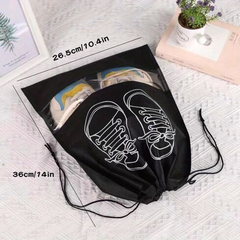 Drawstring Shoe Storage Bag Polyester Portable Foldable Transparent Travel Accessory Grey M in Saudi Arabia