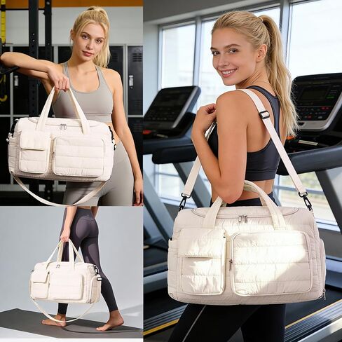 Quilted Gym Bag for Women, Cute Travel Duffel Bag with Shoe Compartment & Wet Pocket, Lightweight Puffer Weekender Overnight Bag, Travel Carry On for Sport, Hospital, Yoga in Saudi Arabia