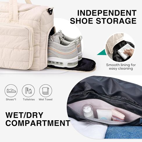 Quilted Gym Bag for Women, Cute Travel Duffel Bag with Shoe Compartment & Wet Pocket, Lightweight Puffer Weekender Overnight Bag, Travel Carry On for Sport, Hospital, Yoga in Saudi Arabia